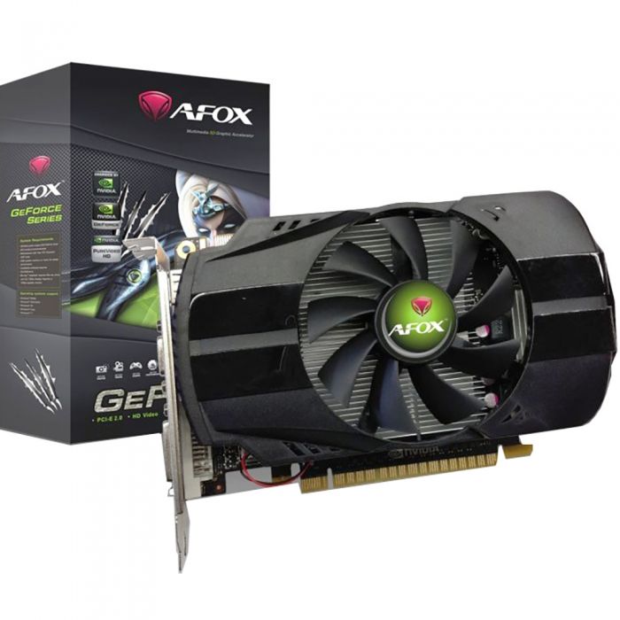 Afox GeForce GT 730 AF730-4096D5H5 комплект поставки — видеокарта и упаковка с логотипом GeForce