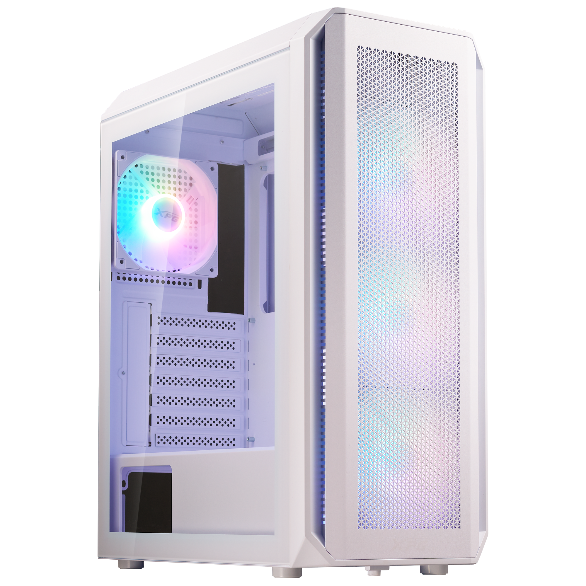 ADATA XPG VALOR AIR PLUS вид сбоку прозрачная стеклянная панель ARGB-вентилятор внутри