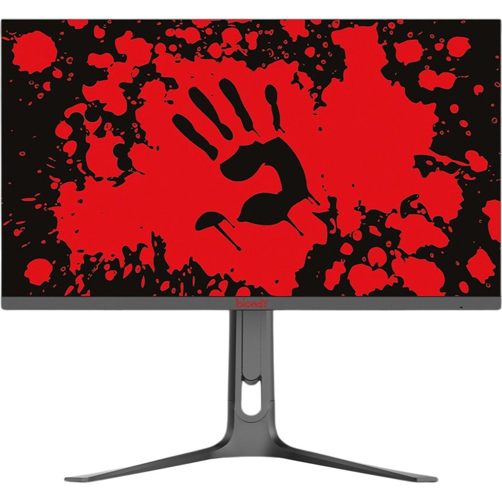 Bloody MN272Q вид спереди — игровой монитор с красно-чёрным контентом на экране