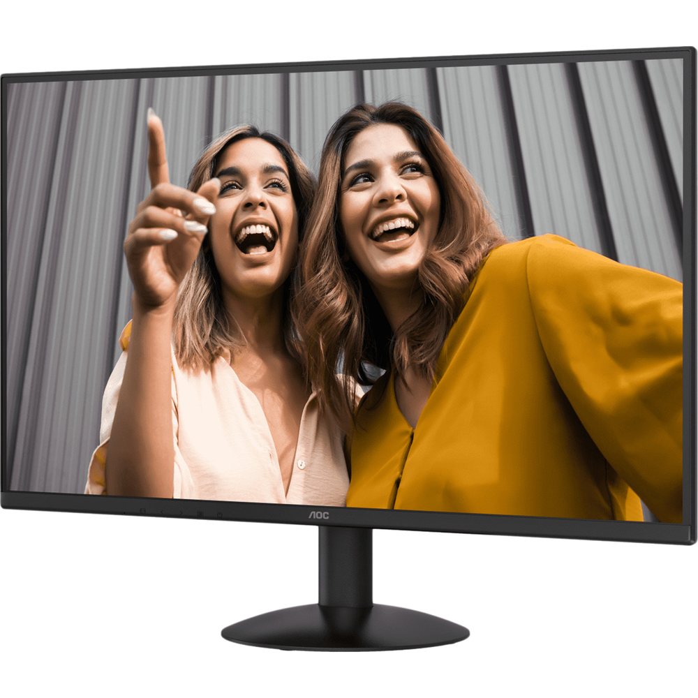 AOC Q27B30S3 тонкий корпус вид сбоку чёрная круглая подставка